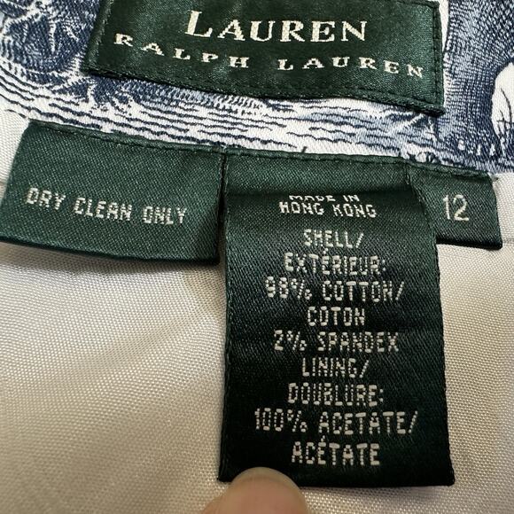 VTG Ralph Lauren Skirt White & Blue Asian Garden Toile Elephant Print size 12 - Picture 4 of 4